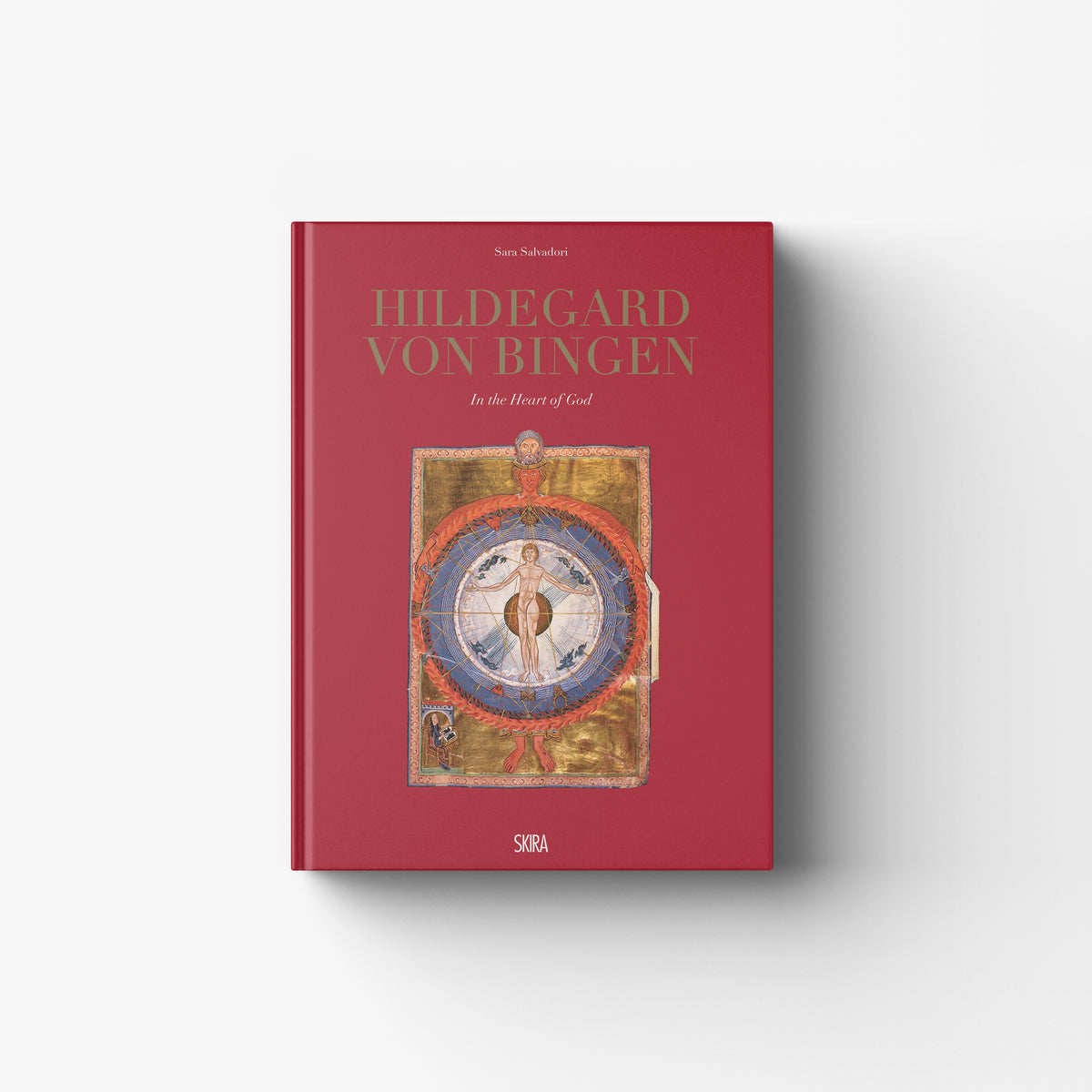 Illuminated manuscript facsimile in deep red with Skira Arte, Hildegard von Bingen, ten-scene sequence cover