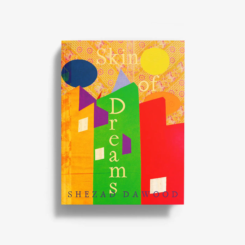 Art book cover with vibrant geometric collage and large vertical letters