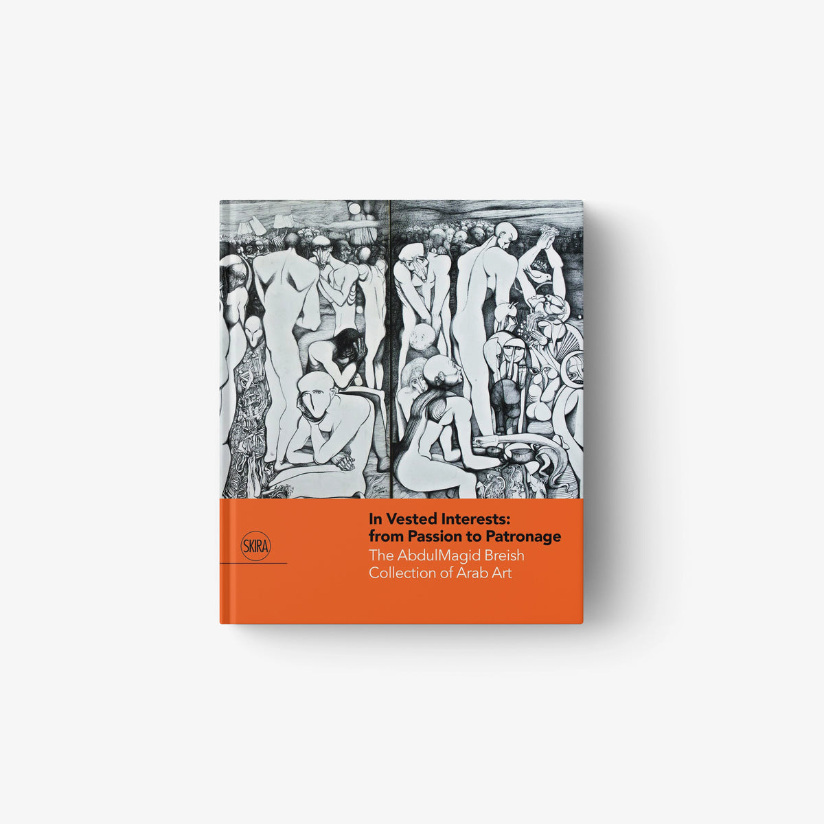 Hardcover art book with grayscale figure illustrations and orange title band on cover