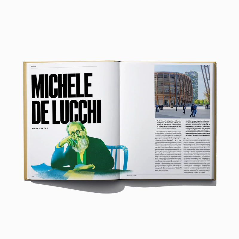 Open Italian edition city inspiration book with illustrated portrait and large title text