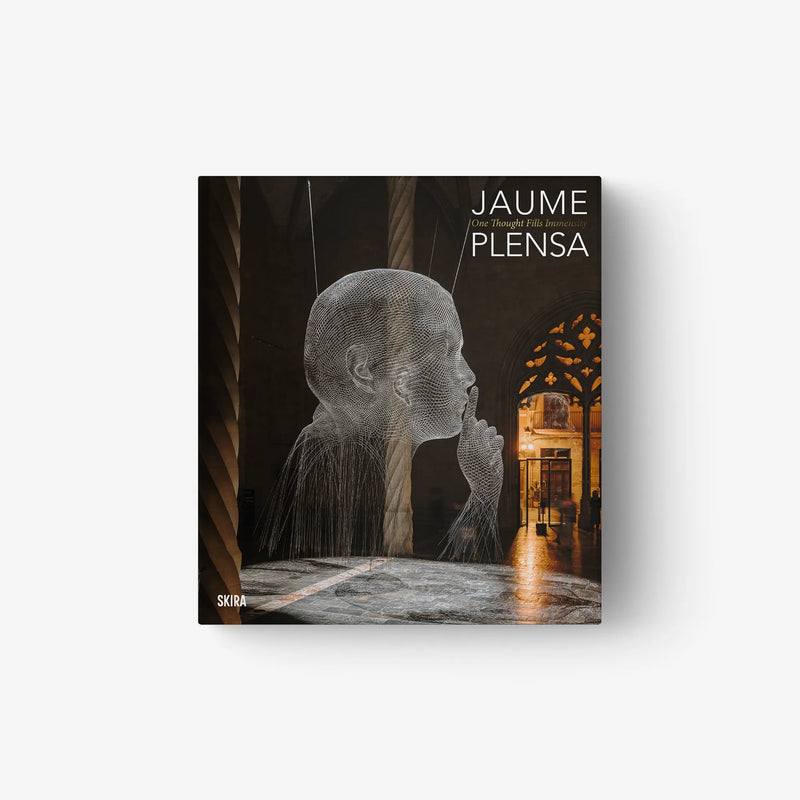 Art book cover with Jaume Plensa text and sculpted face illustration in gray