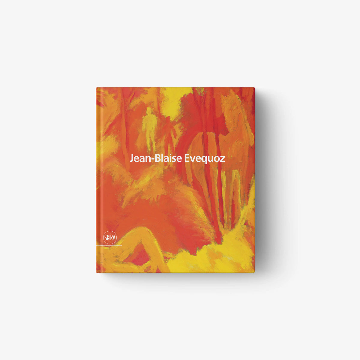 Contemporary canvas artwork by Skira Arte with red and yellow abstract figures, Jean-Blaise Evequoz