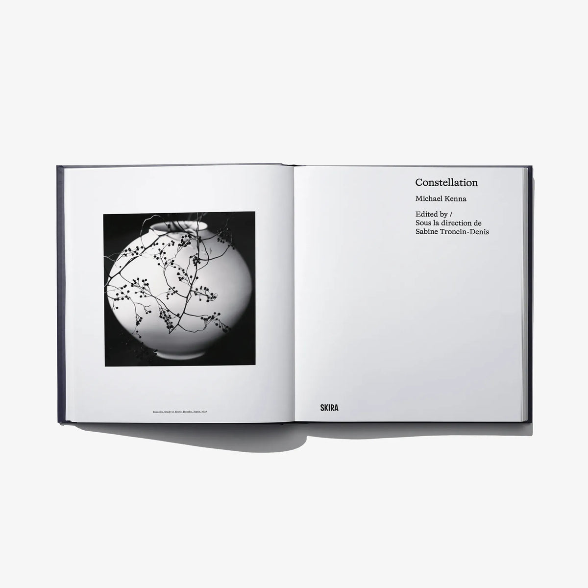 Open book “Constellation” with black-and-white photo and edition credits on right page.