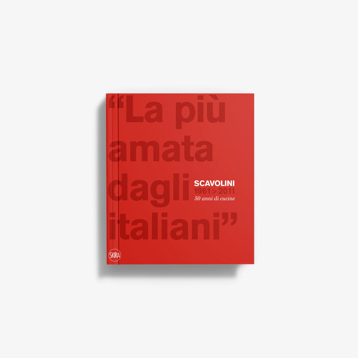 Red hardcover book with Italian text and Scavolini 1961-2011 on cover