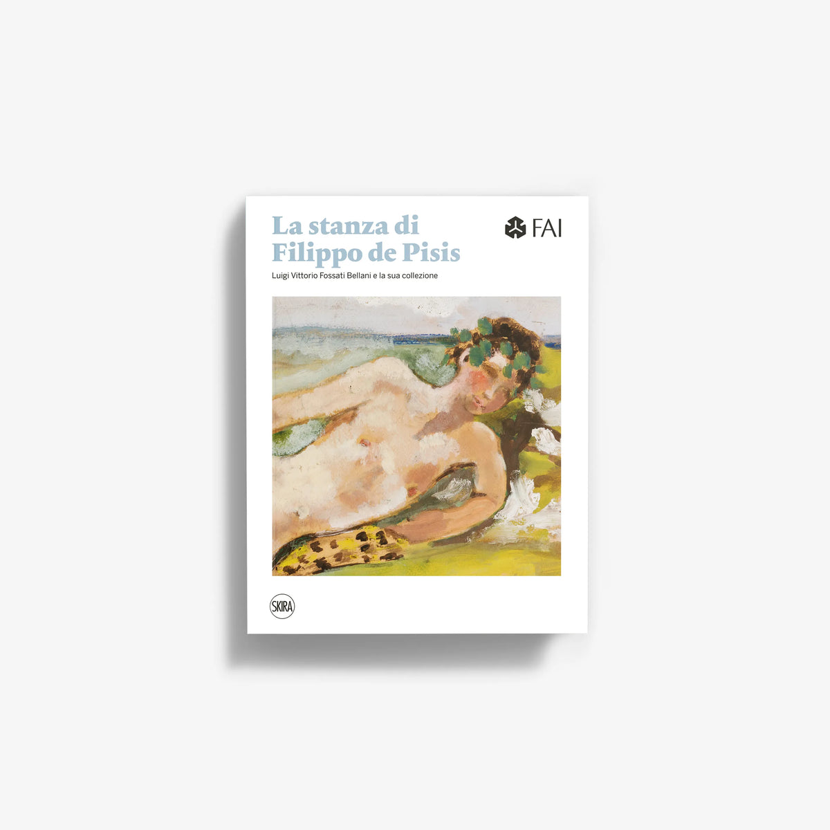 Art book in white cover with illustrated title, Skira Arte, La stanza di Filippo de Pisis, illustrated art book