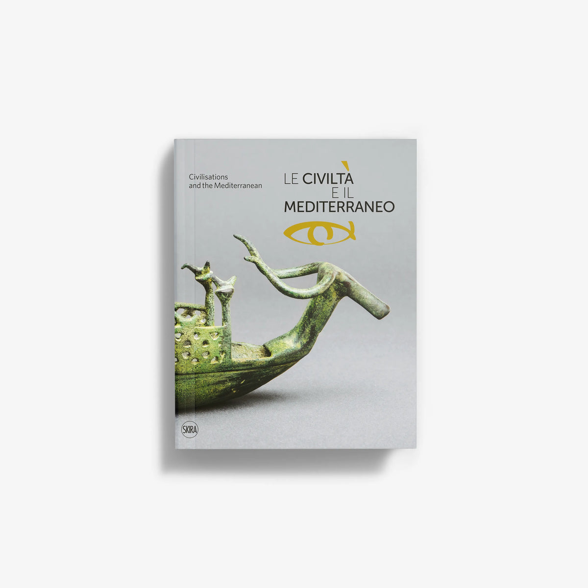 Exhibition catalogue book by Skira Arte, grey cover with green bronze artefacts, for archaeology and Mediterranean history
