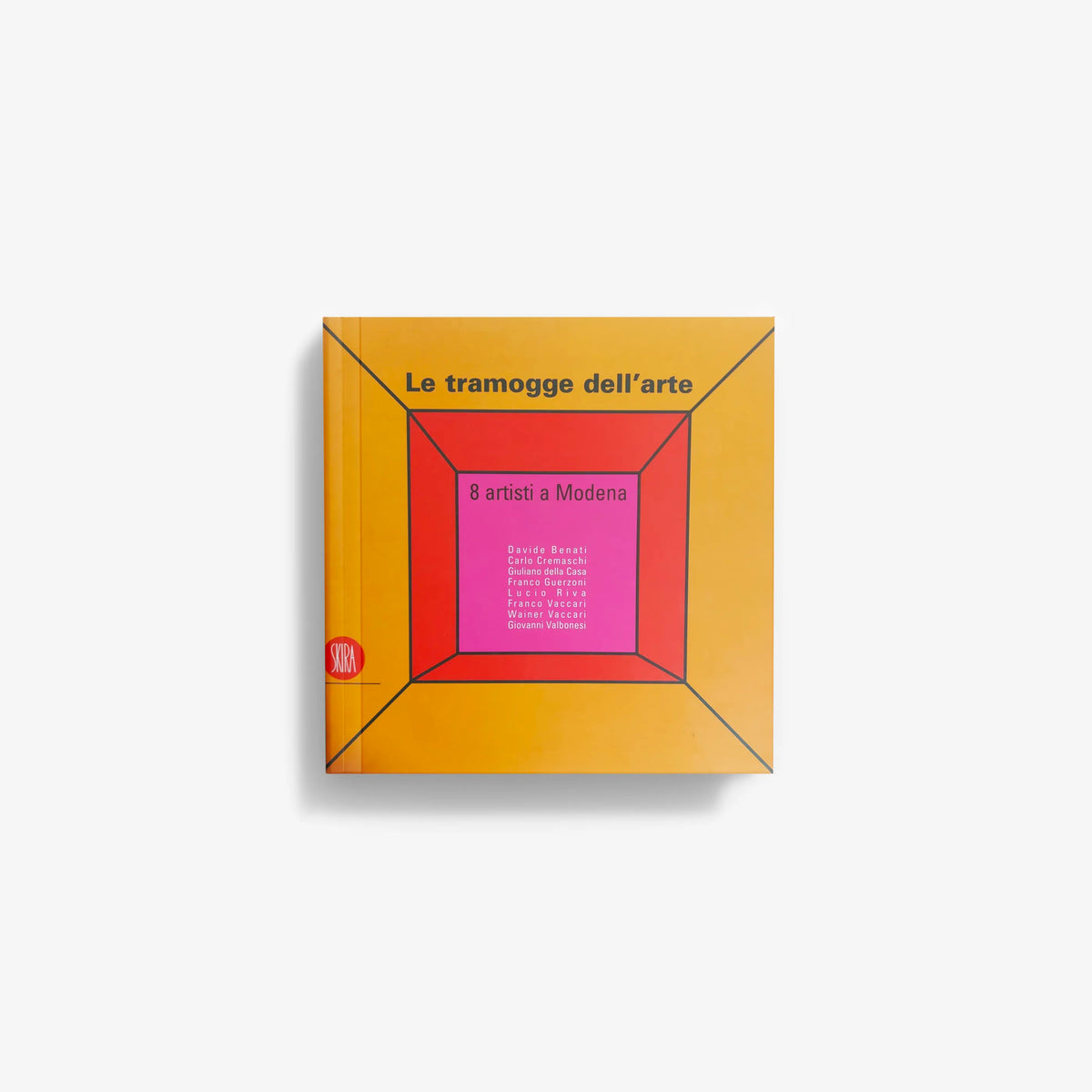 Contemporary art catalogue in orange with red and purple cover, Skira Arte, curated by Walter Guadagnini