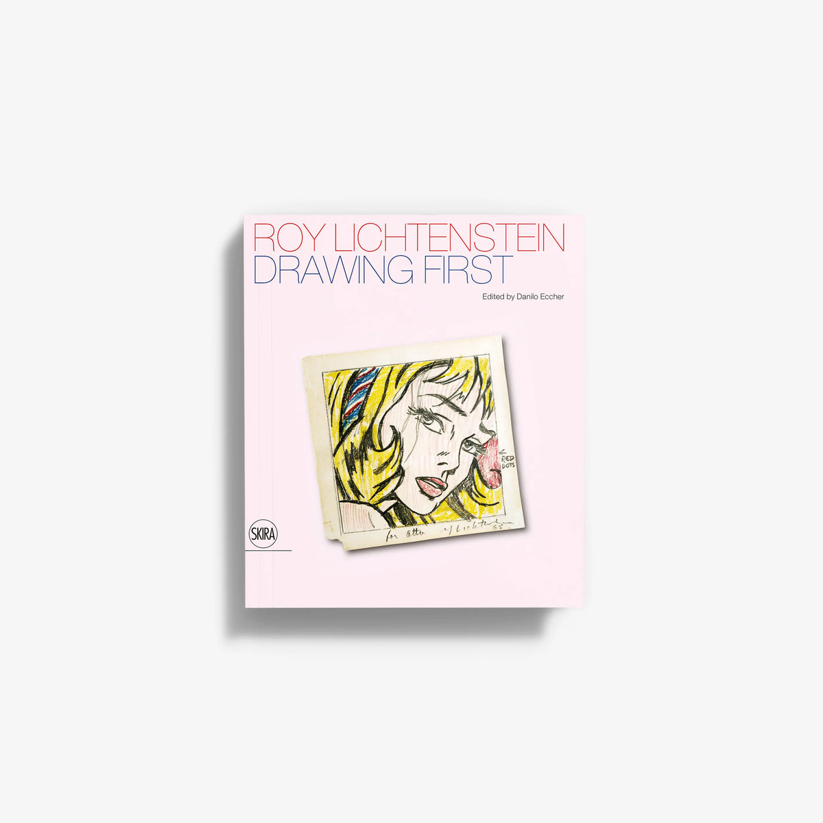 Art book with pink cover and framed comic-style drawing illustration