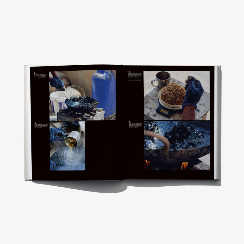 Open book spread with photos of food prep: pots, bowls, and hands working