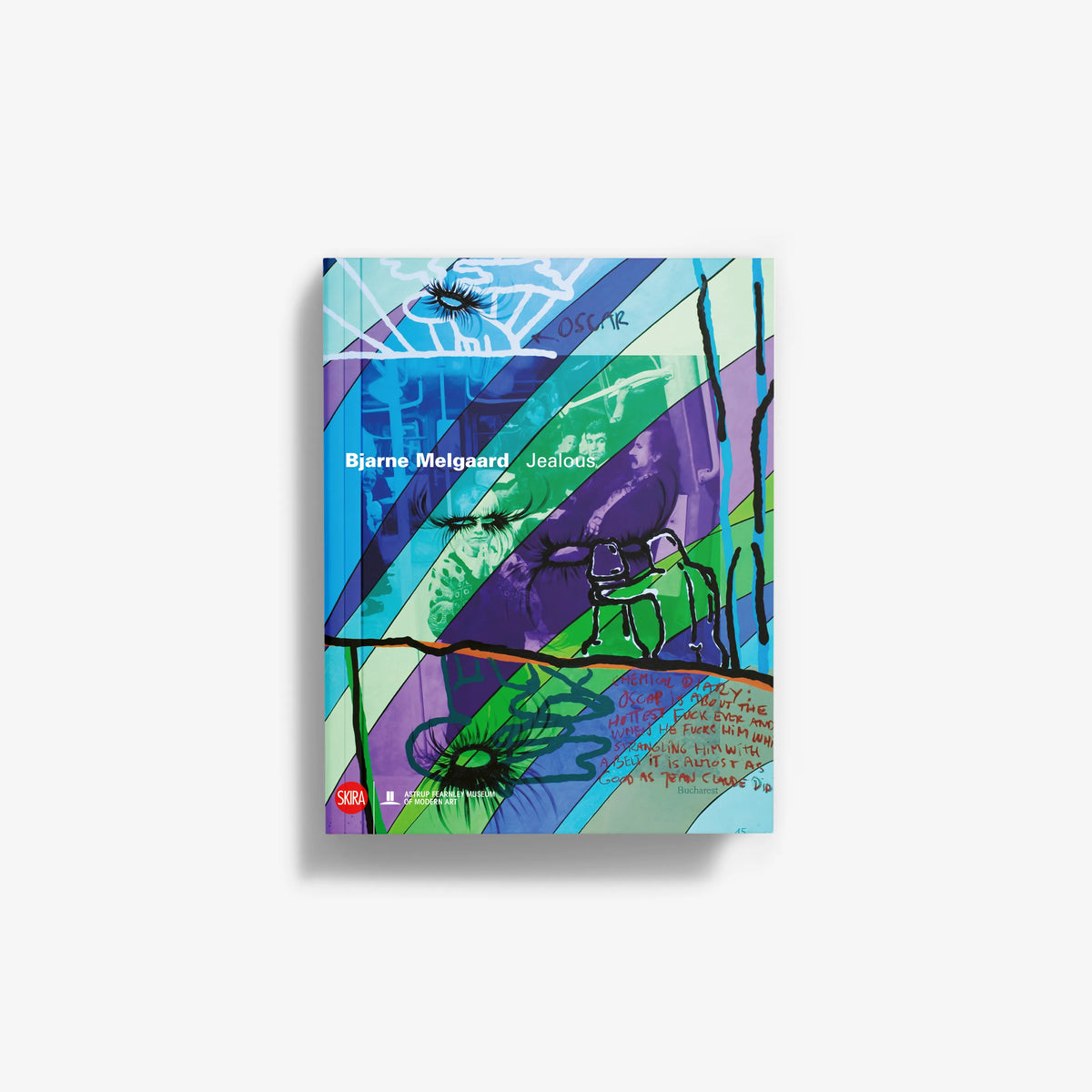 Square abstract art print with bold blue, purple, green graffiti-style shapes