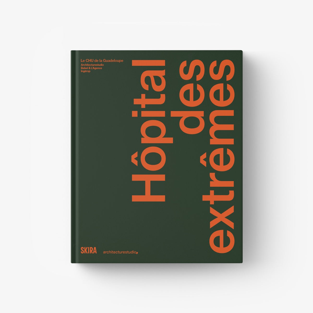 Green hardcover book with orange large title typography on the front cover