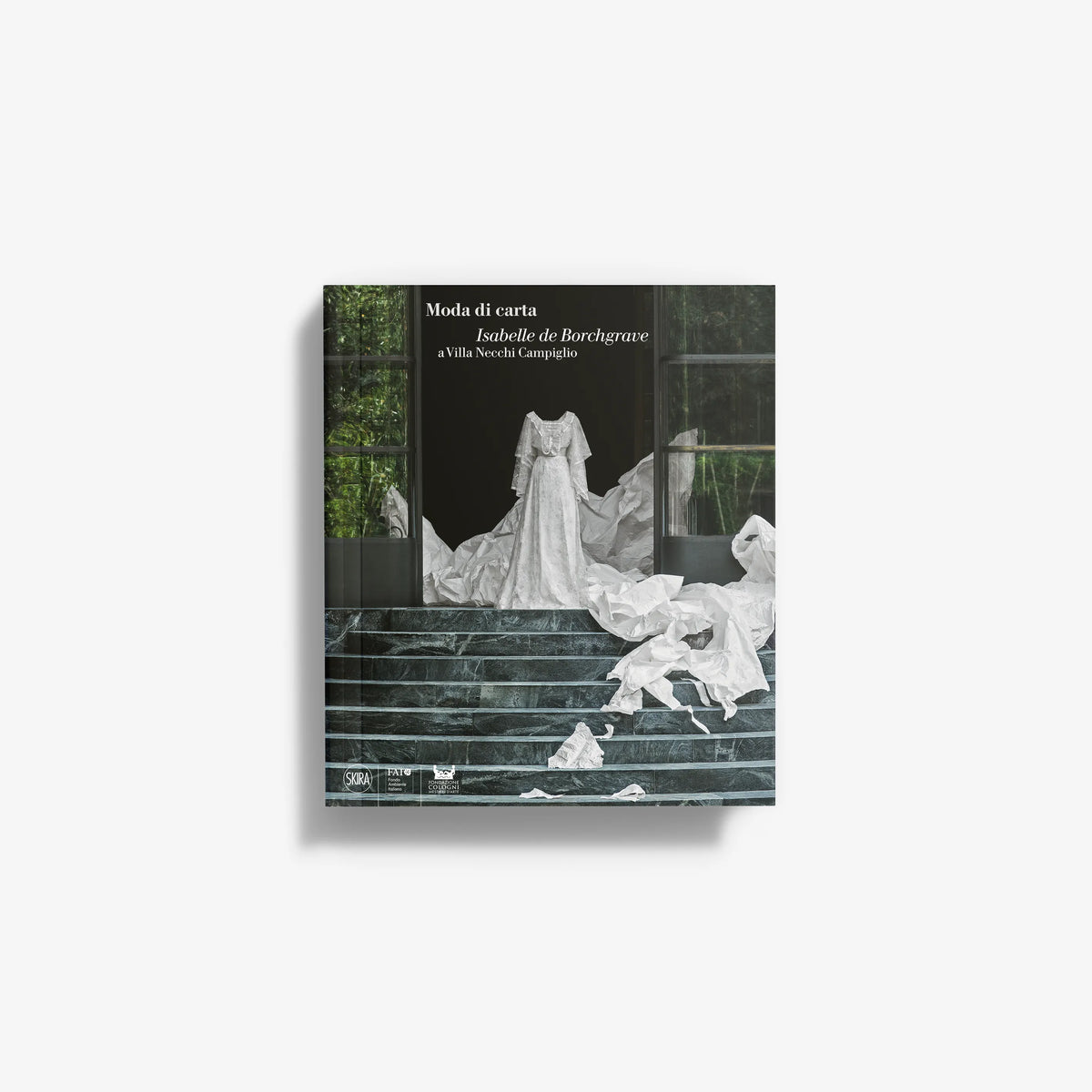 Paper fashion book cover with illustrated white dress and text