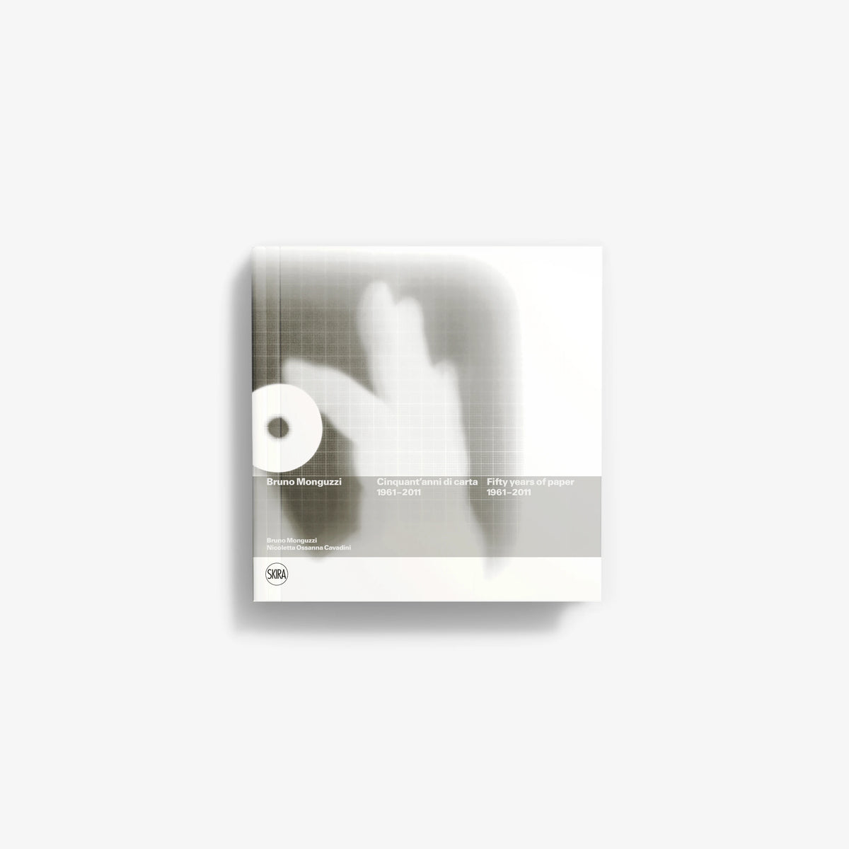 Art book with light gray cover featuring white hand silhouette and small title text