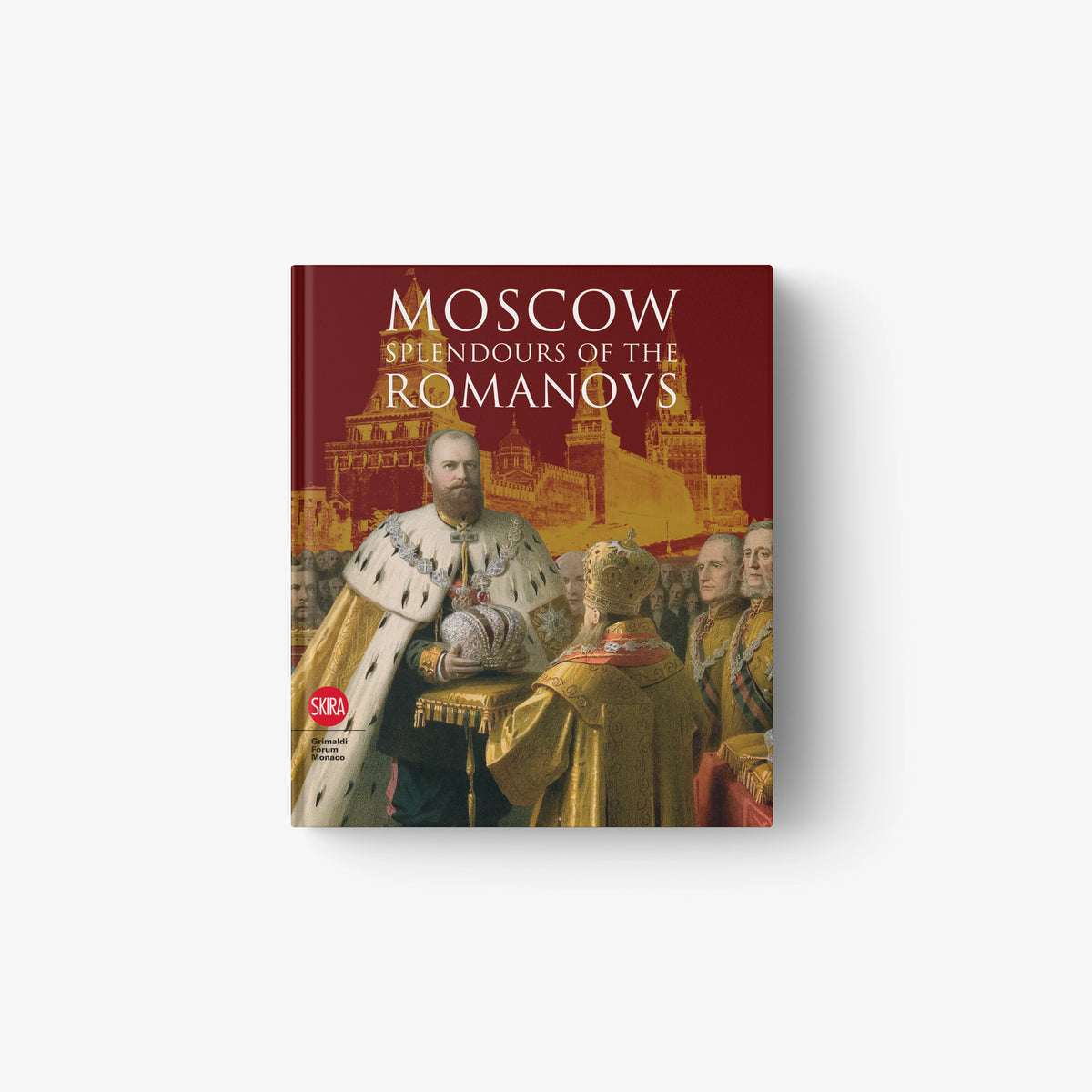Hardcover history book with red-and-gold cover and Romanov-era portrait