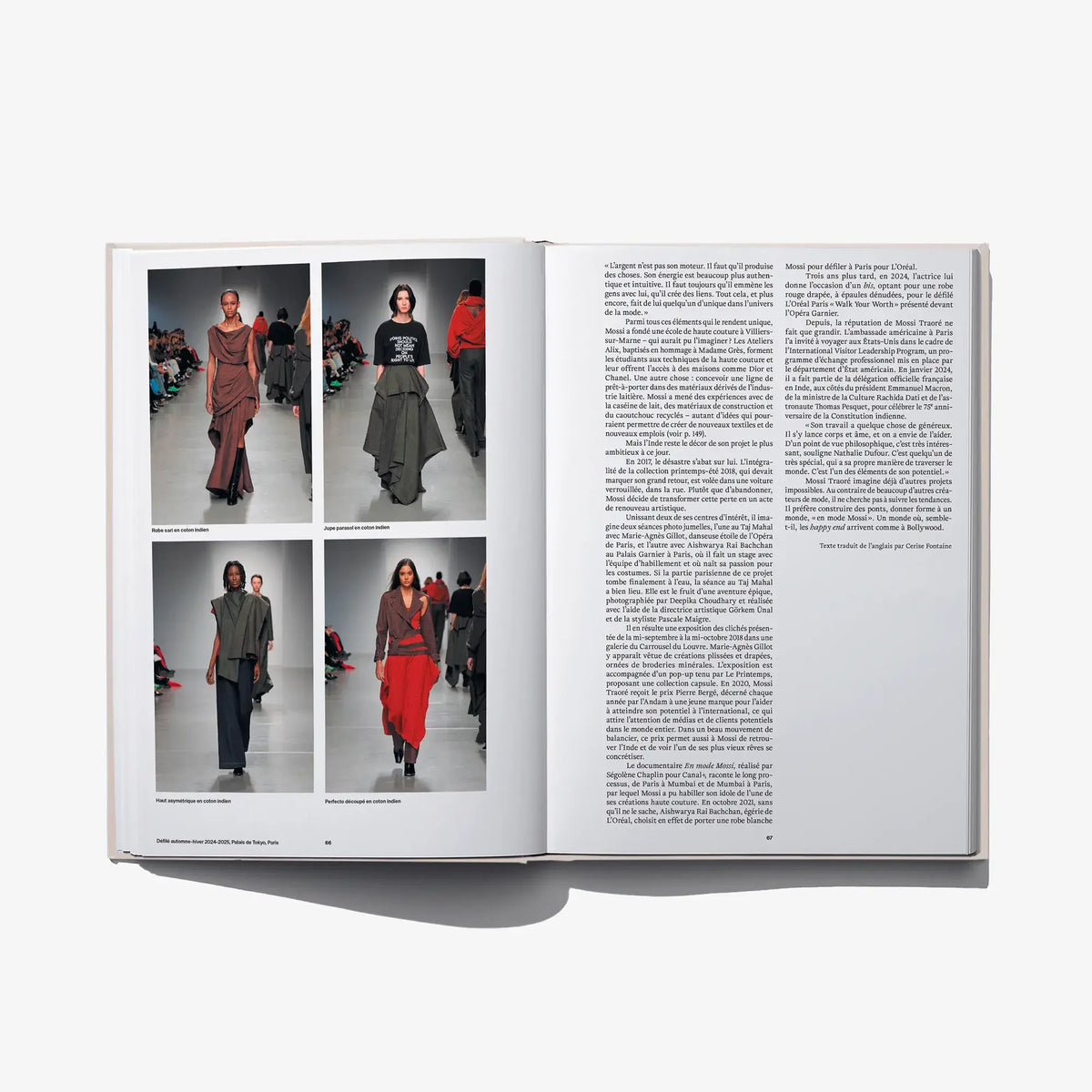 Open fashion book with four full-length model photos on the left page