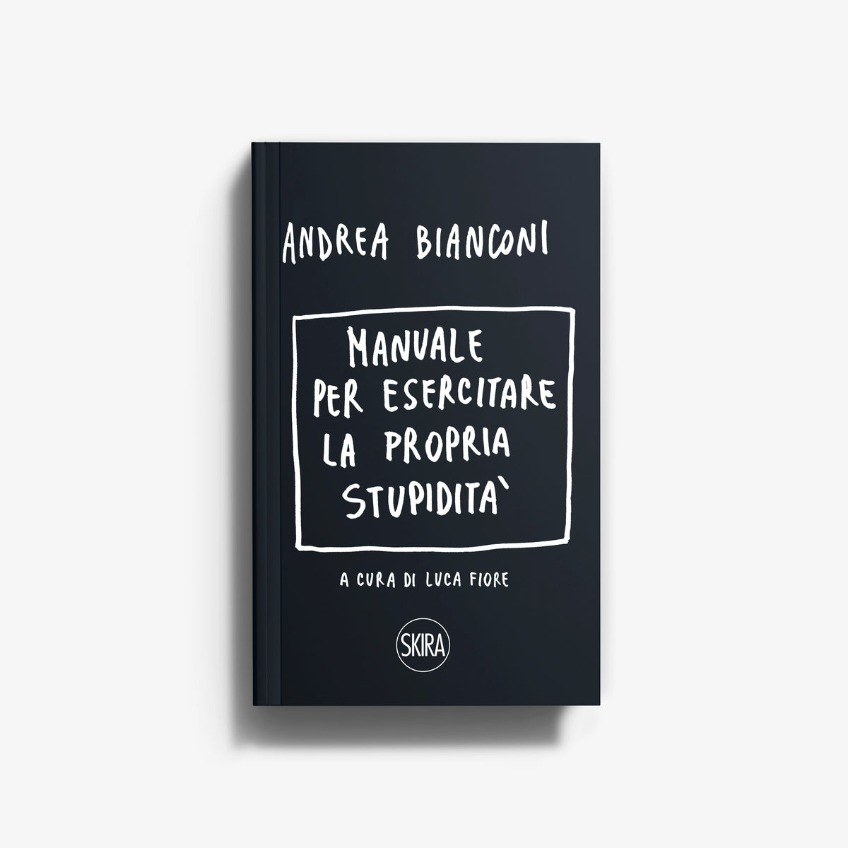 Artist book in dark navy with white lettering, Skira Arte, spiral metal binding