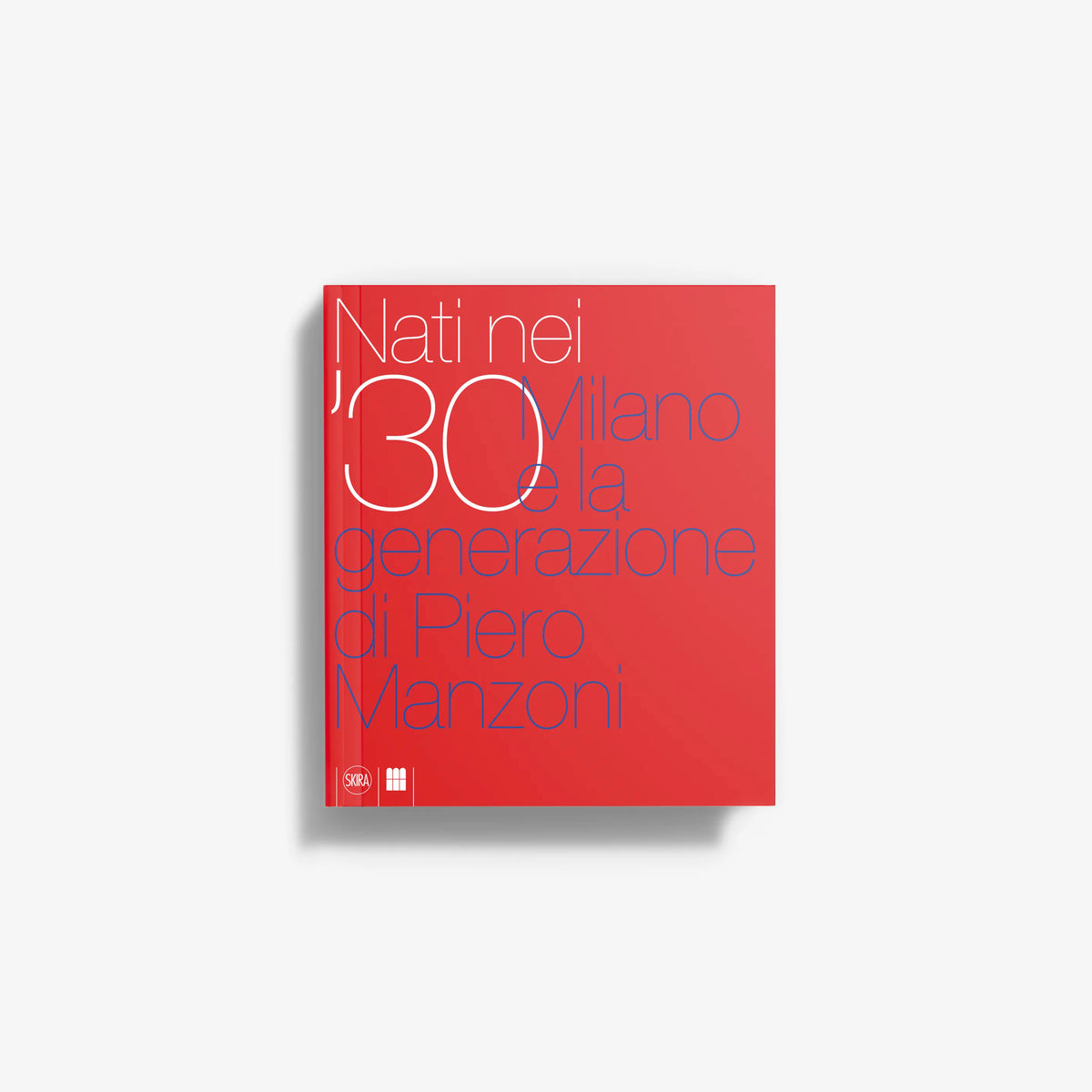 Contemporary art catalogue Skira Arte red book cover with blue text, Generazione di Piero Manzoni