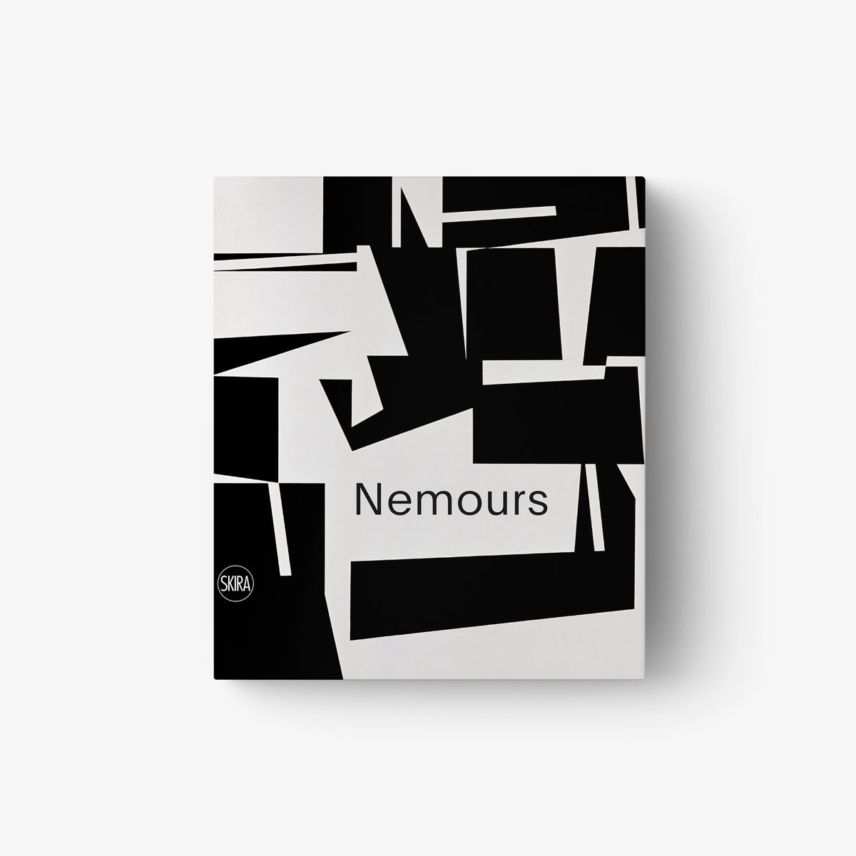 Abstract art book cover with bold black geometric shapes and 'Nemours' title