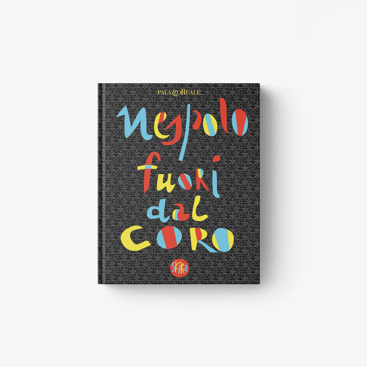 Typographic art book cover with colorful text on dark background