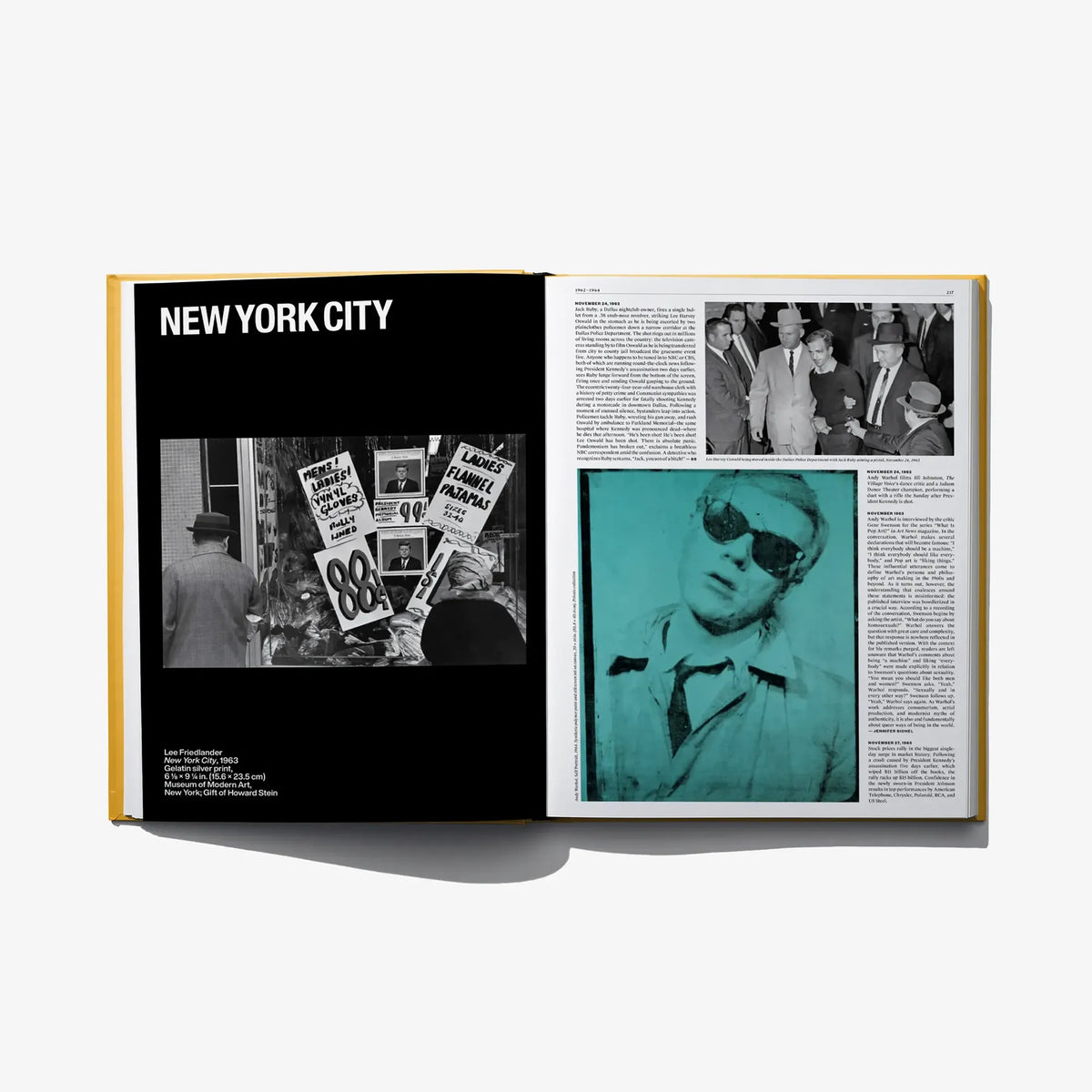 Open book spread with “NEW YORK CITY” headline and multiple black-and-white photos