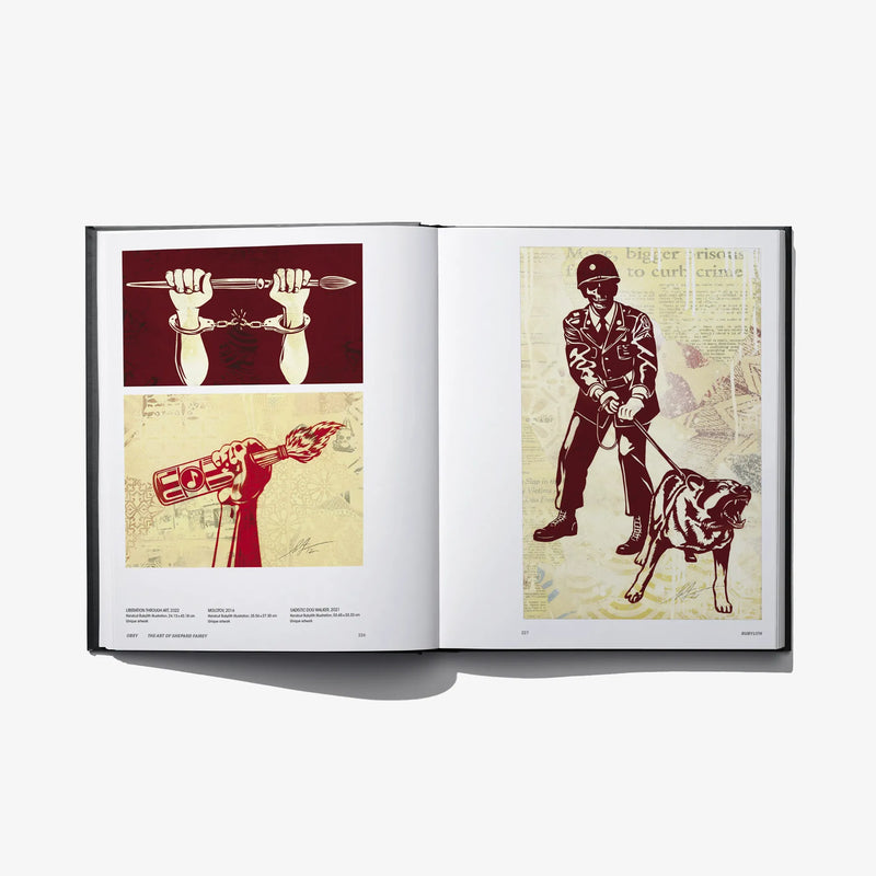 Hardcover art book open to vintage-style illustrations of posed figures and animals