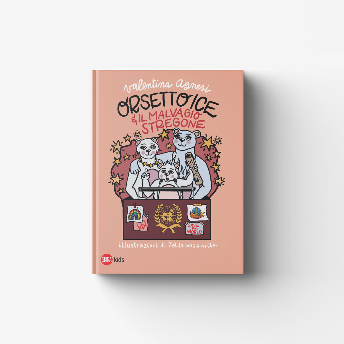 Children's illustrated book by Skira Arte in peach cover with polar bear story format and animal rescue theme