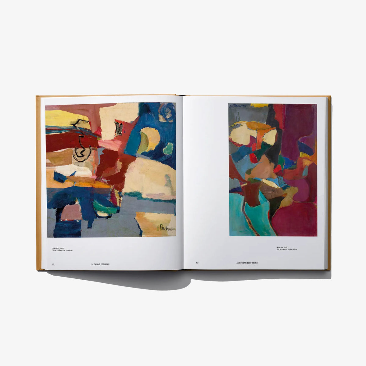 Art book by Suzanne Perlman, open spread with two colorful abstract paintings