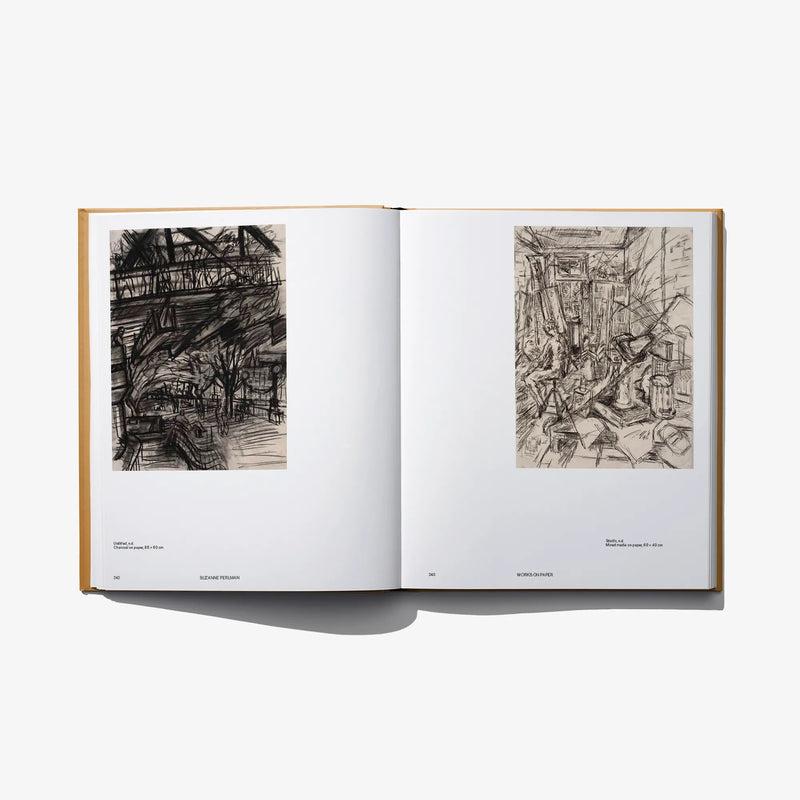 Art book by Suzanne Perlman, open spread with black-and-white sketch illustrations