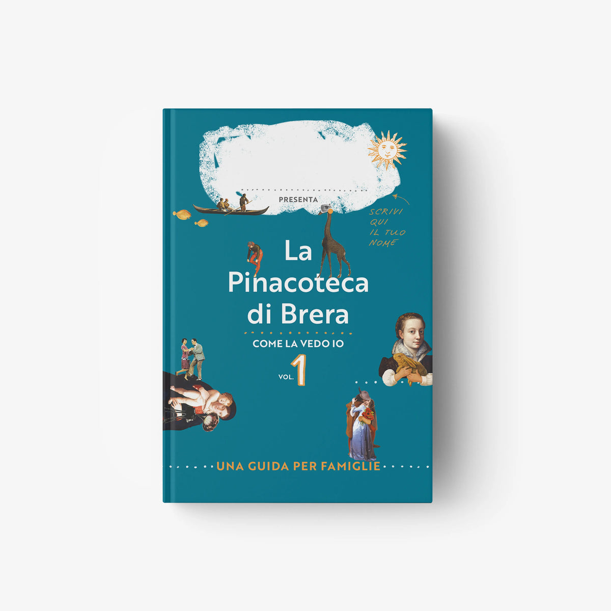 Children's art guide book in teal with illustrated painting images, Skira Arte, paperback pages