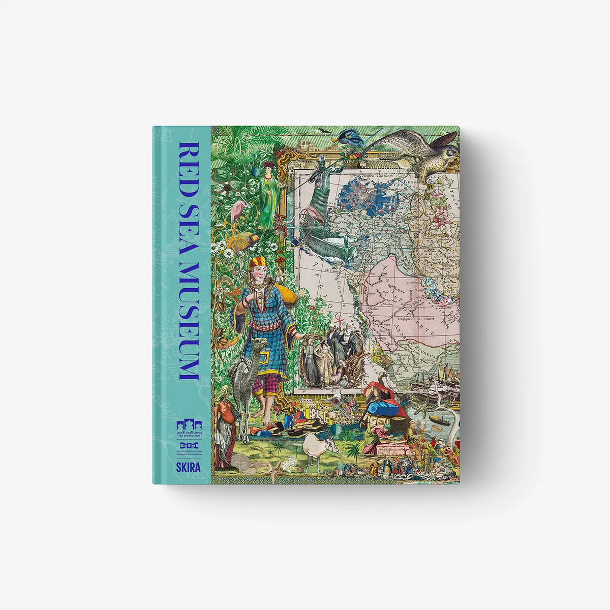 Illustrated museum book with colorful cover collage and title spine
