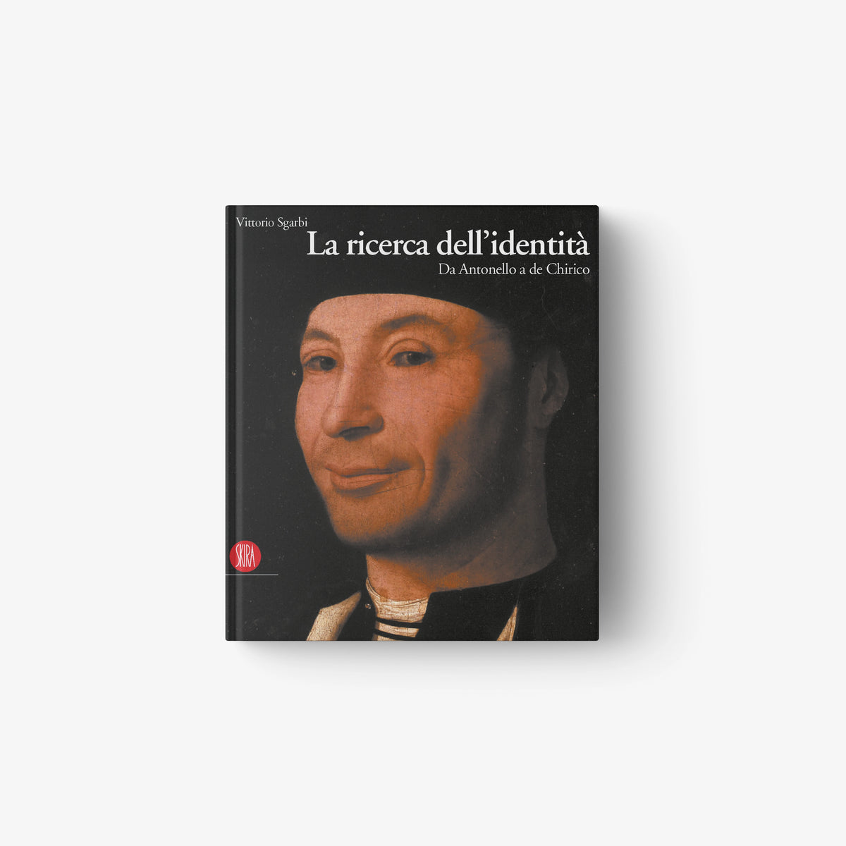 Hardcover art book with black cover, painted face portrait, title text in Italian.