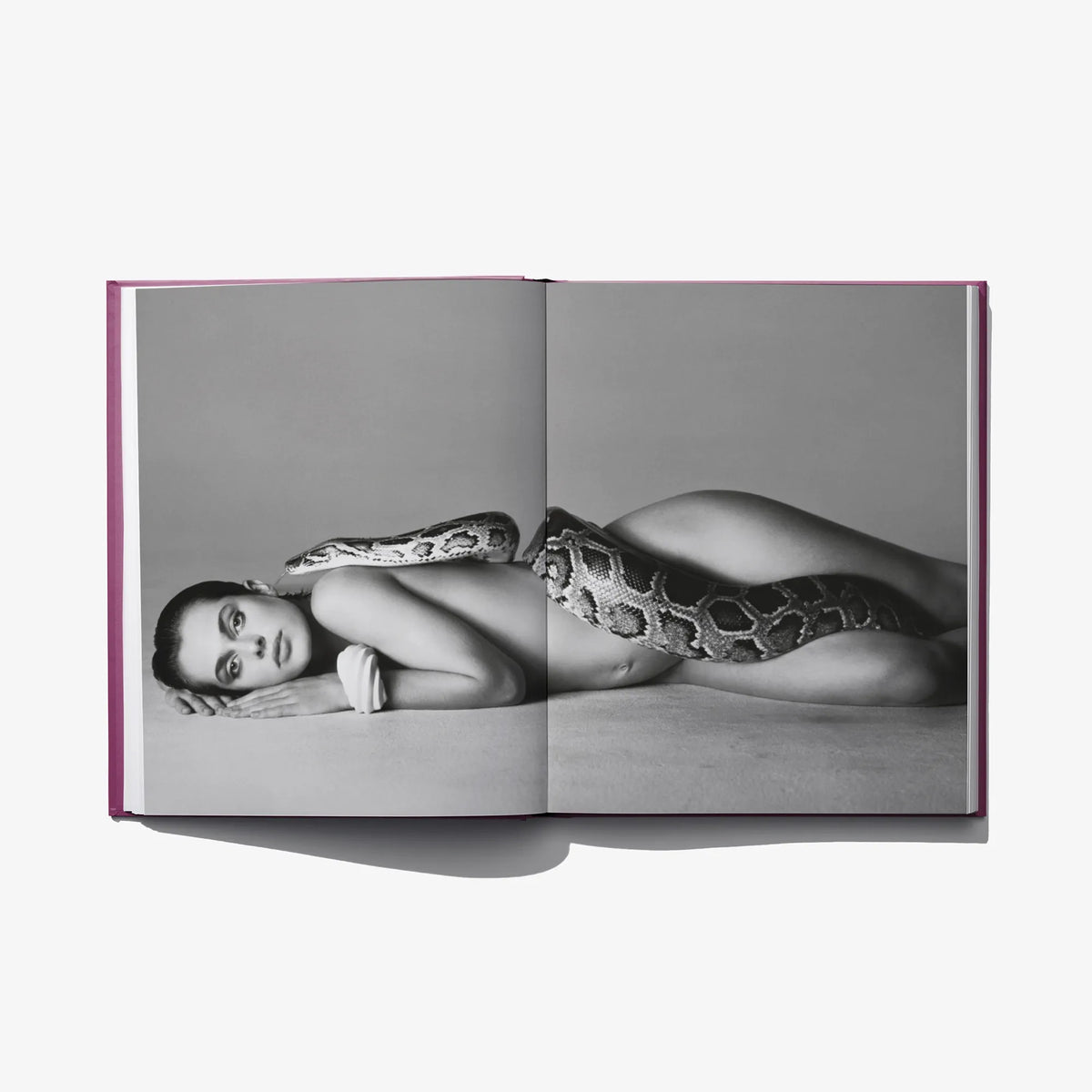 Richard Avedon photo book open spread with black-and-white reclining nude figure