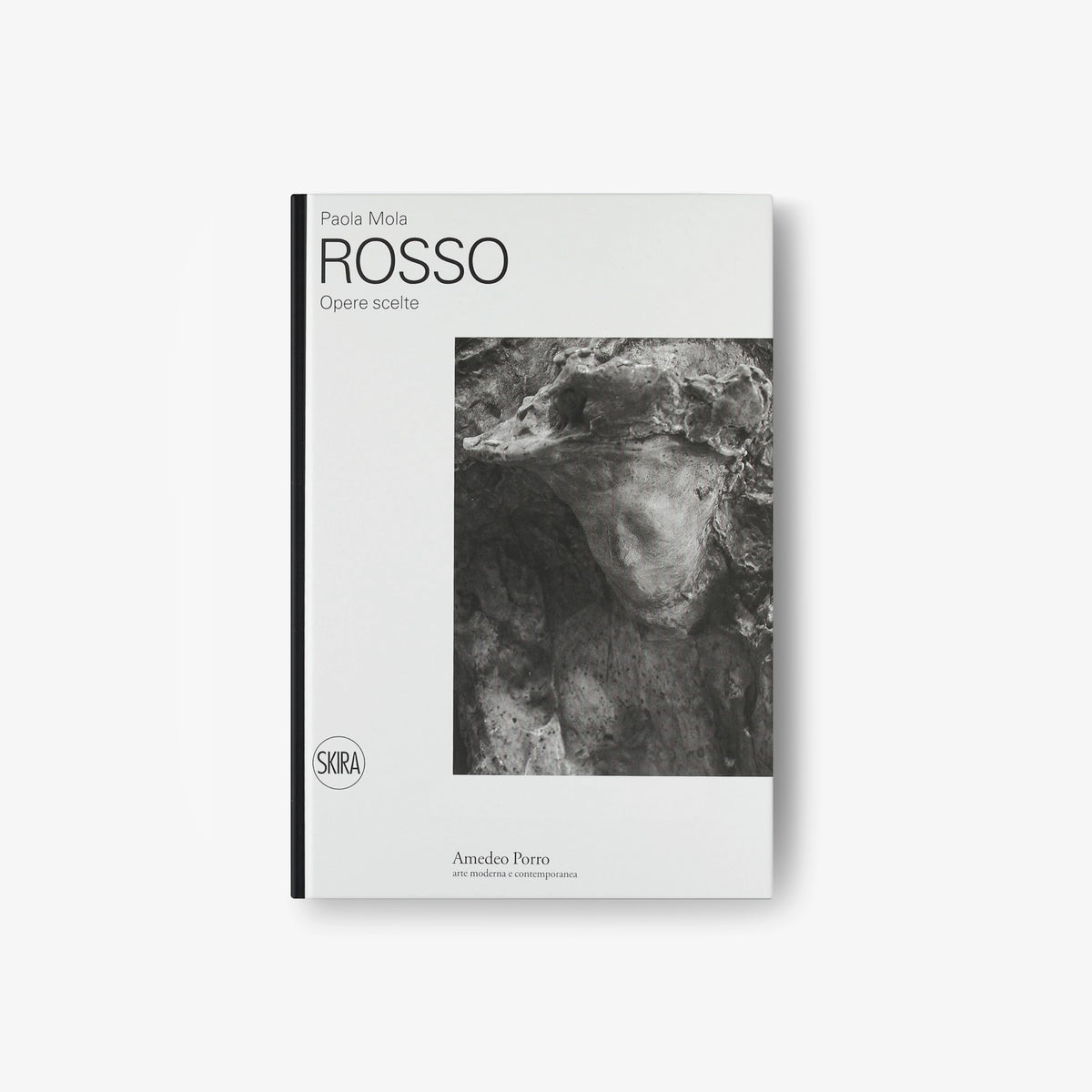 Hardcover book 'Rosso' with grayscale portrait cover art and black spine