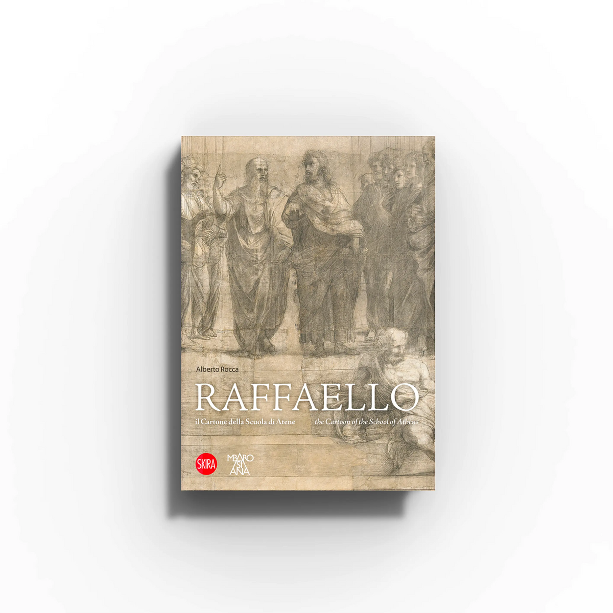 Picture book sul Cartone della Scuola di Atene by Skira Arte, sepia sketch of Raffaello with large natural-size drawing