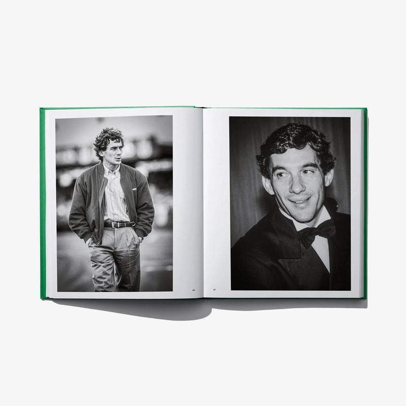 Ayrton Senna Forever book opened to black-and-white portraits on two pages