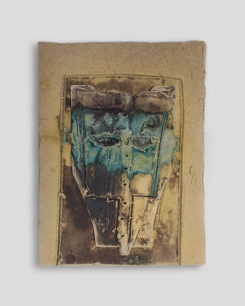 Skira Arte Mimmo Paladino limited edition sculpture in terracotta dipinta, painted terracotta with blue-green glaze