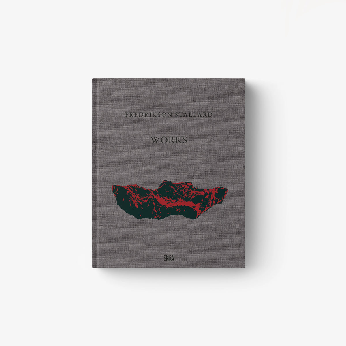 Works book with gray cover and abstract red graphic, Fredrikson Stallard branding