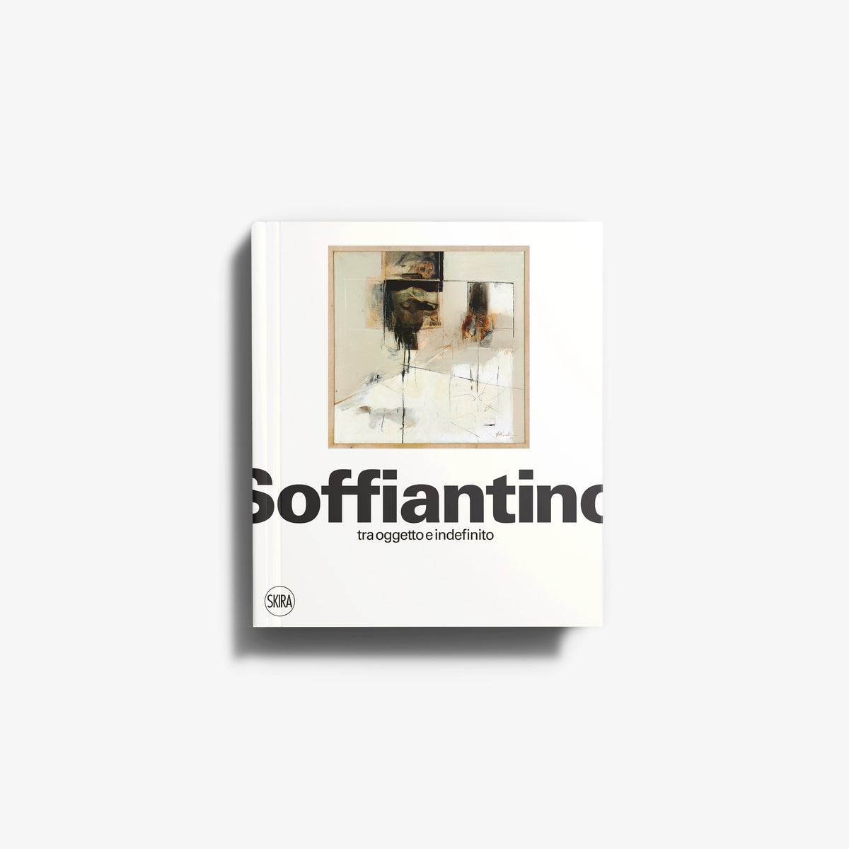 Contemporary art monograph by Skira Arte, Giacomo Soffiantino, with abstract framed artwork on a white cover