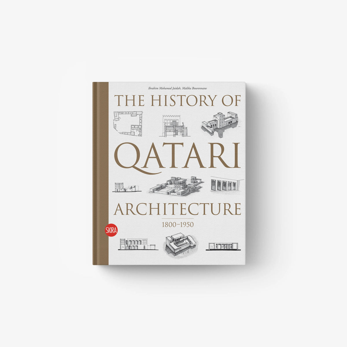 Architecture history book in cream and tan with Skira Arte branding, focused on traditional Qatari urban housing agglomerations