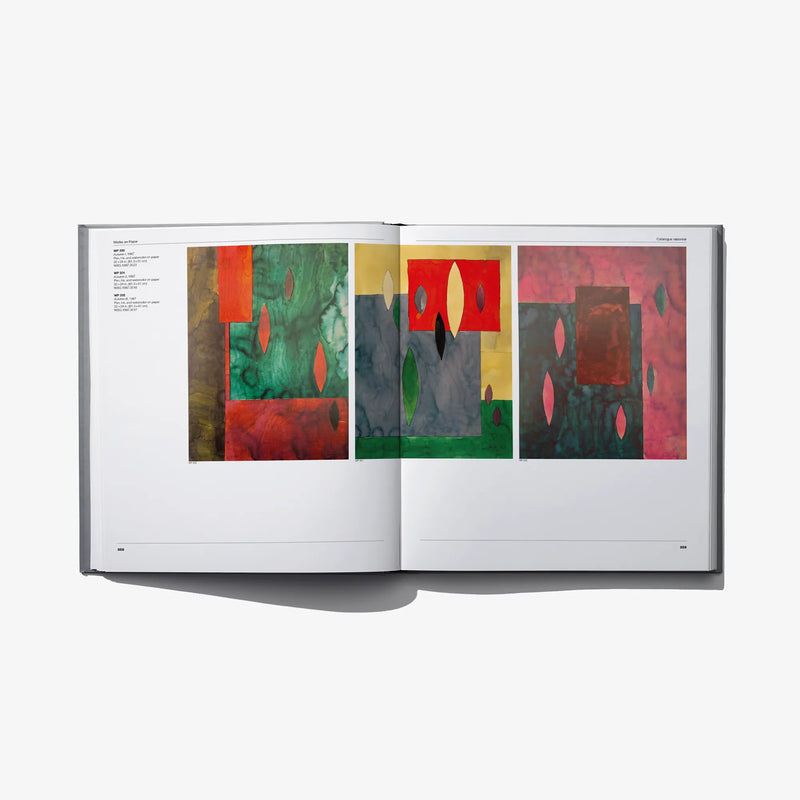 Wassef Boutros-Ghali art catalog open to a spread of three abstract paintings