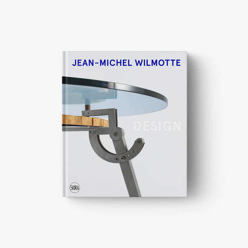 Design book with blue title and cover illustration of metal and wood stand