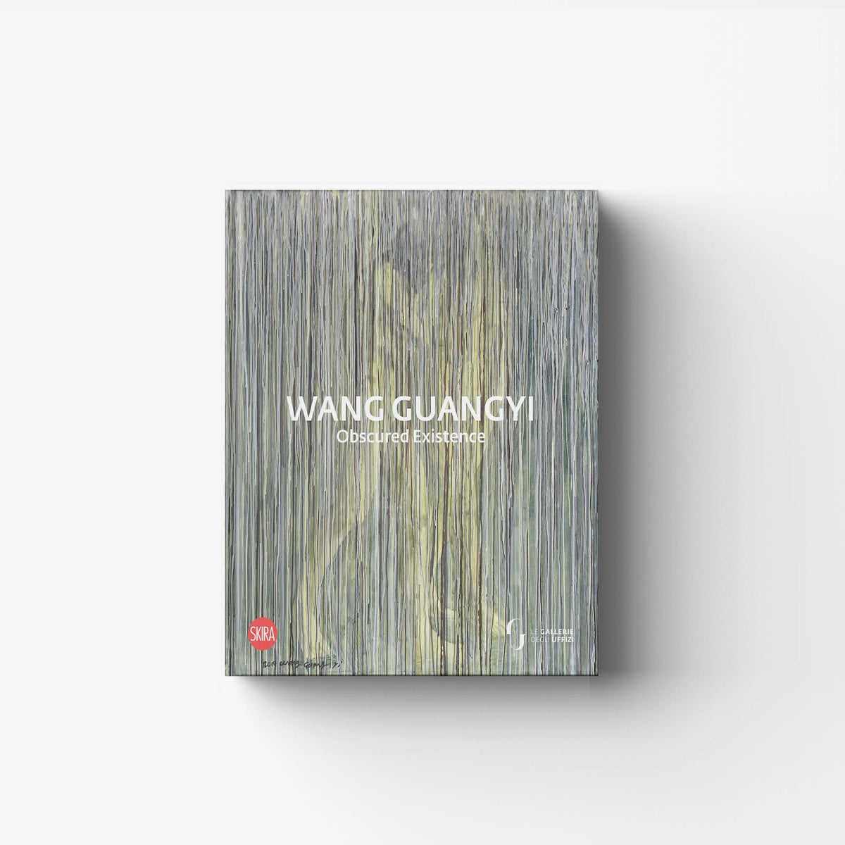 Hardcover book with blue-gray vertical line cover and centered title text
